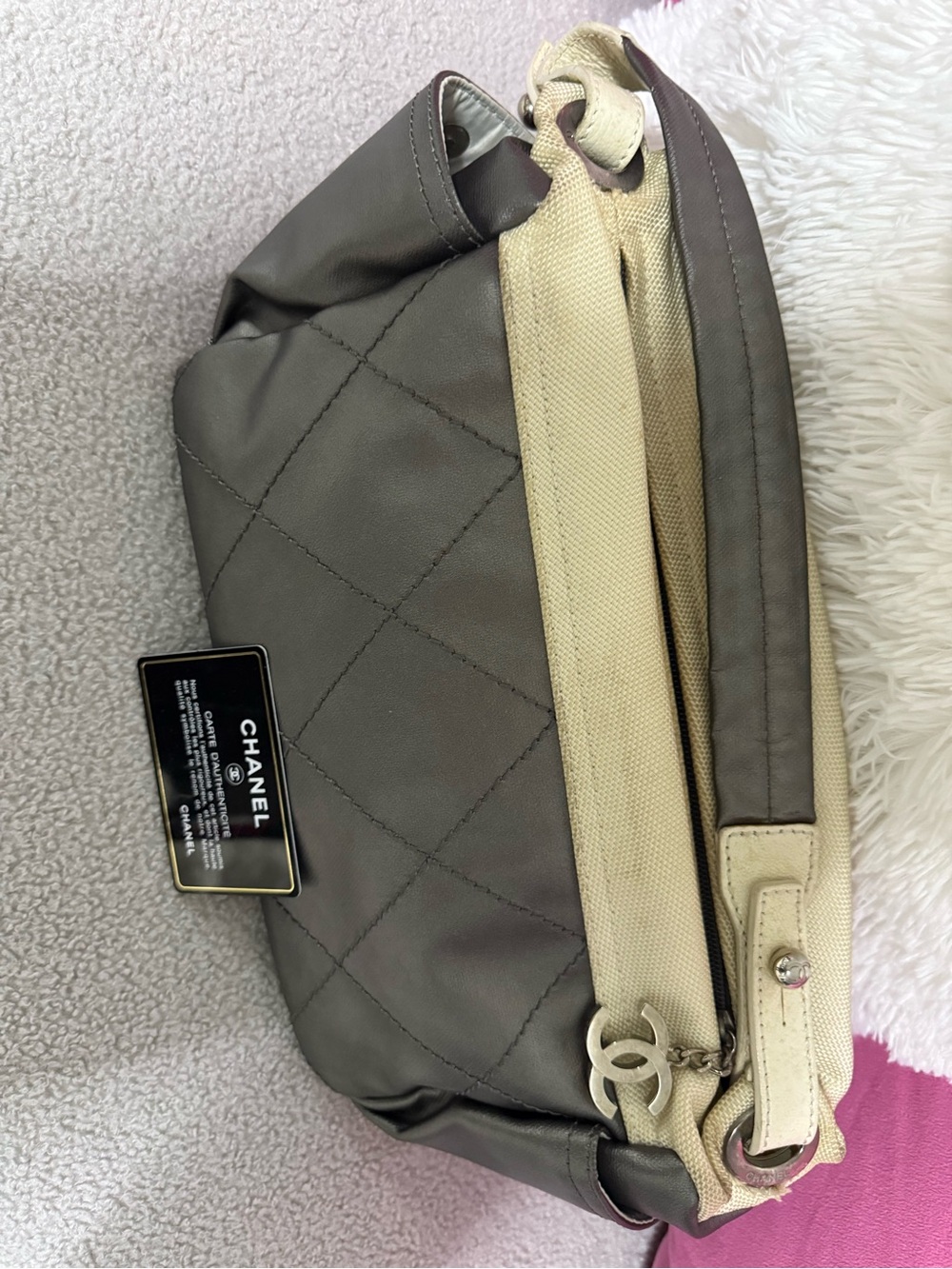 CHANEL Quilted Lambskin & Canvas CC Charm Tote 11 series